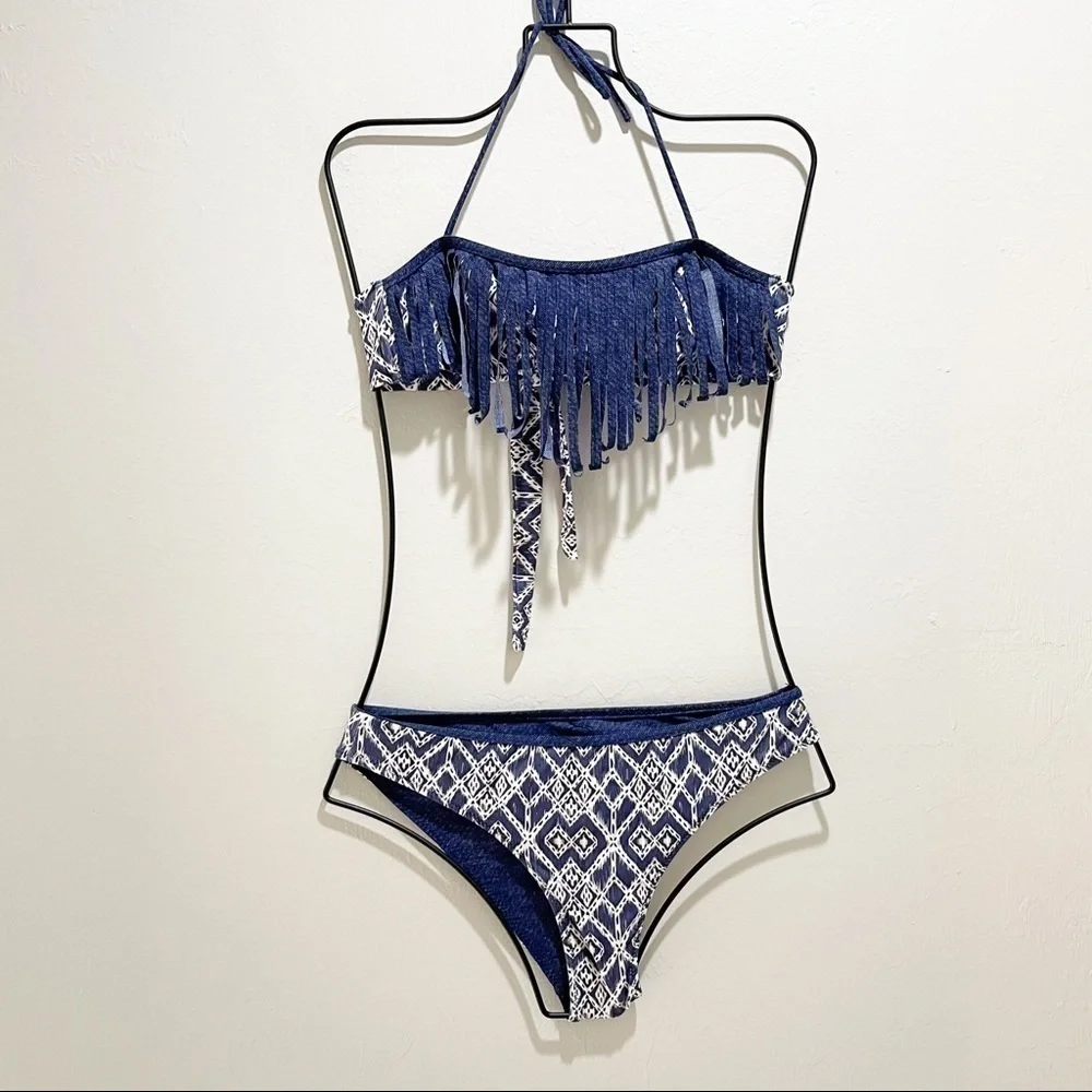 TO THE 9’S Big Girls Swim Bikini Blue Reversible